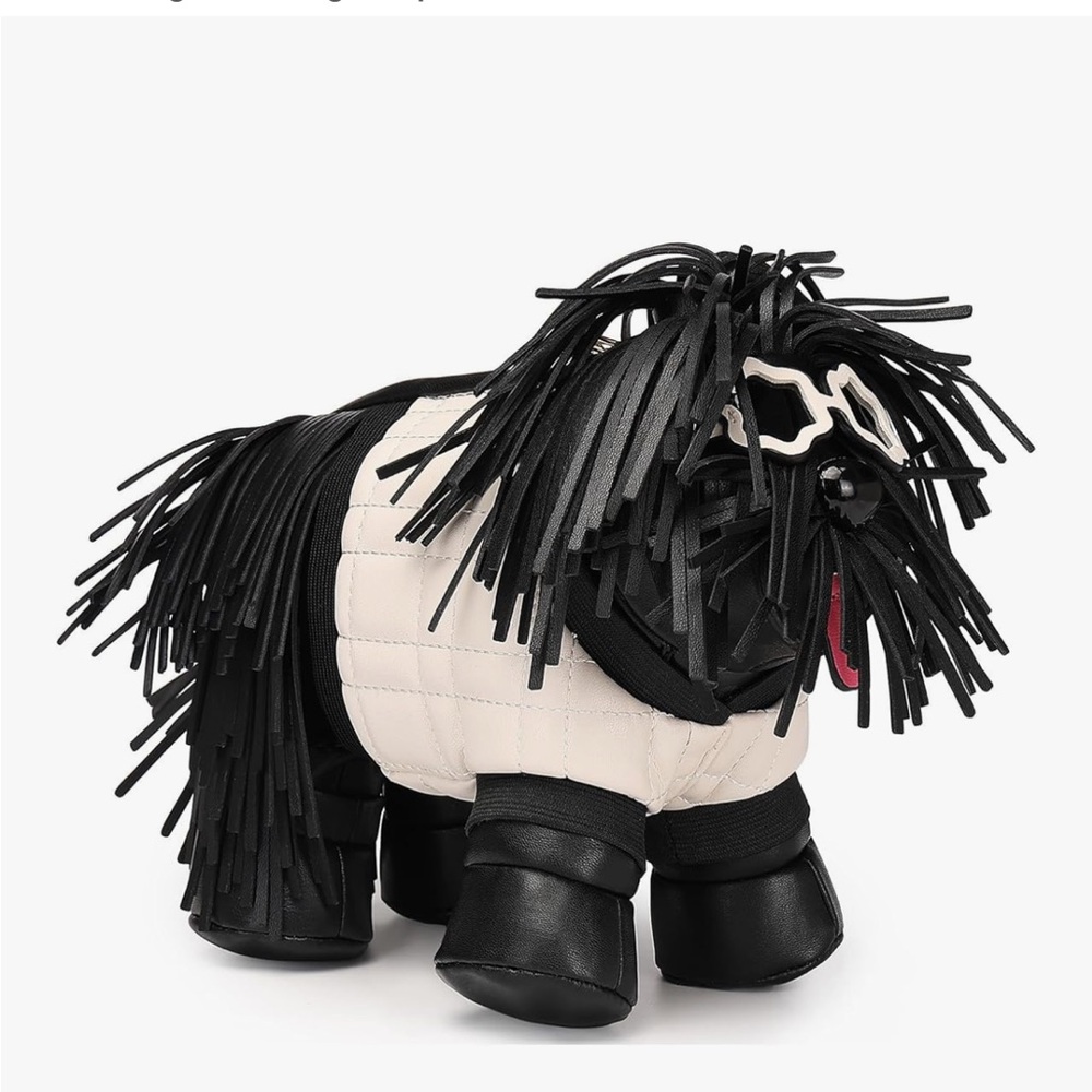 Black Shaggy Showdog Fringed 3D Dog Shaped Crossbody Bag